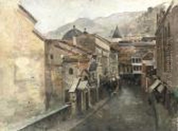 A Georgian Town Oil Painting by Franz Roubaud