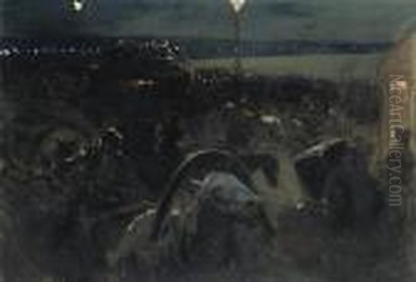 St Petersburg By Night Oil Painting by Franz Roubaud