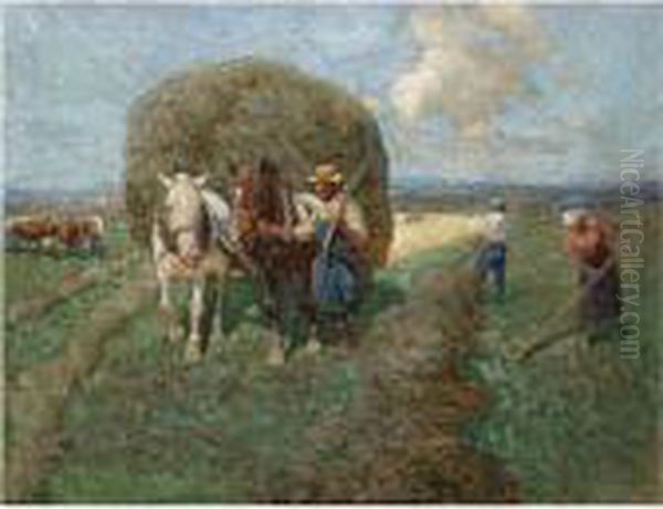 The Hay Cart Oil Painting by Franz Roubaud