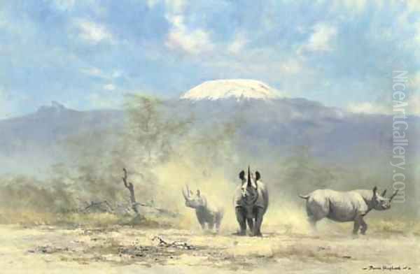 Rhino in the shadow of Mount Kilimanjaro Oil Painting by Thomas Hosmer Shepherd