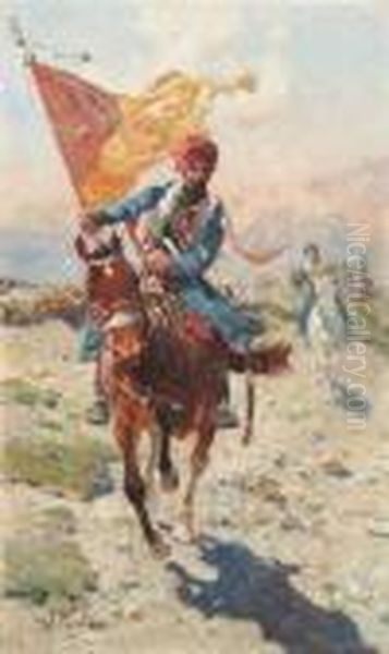 Roubaud, Franz. A Circassian On Horseback Oil Painting by Franz Roubaud