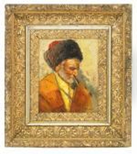 Portrait Of A Cossack Oil Painting by Franz Roubaud