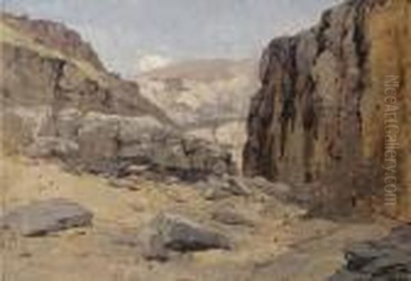 A Caucasian Landscape Oil Painting by Franz Roubaud