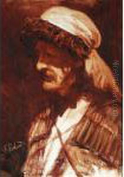 Portrait Of A Cossak Oil Painting by Franz Roubaud