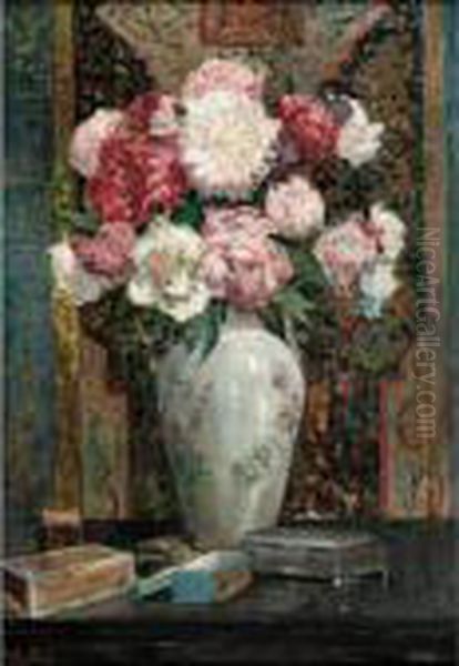 Still Life Of Flowers Oil Painting by Franz Roubaud