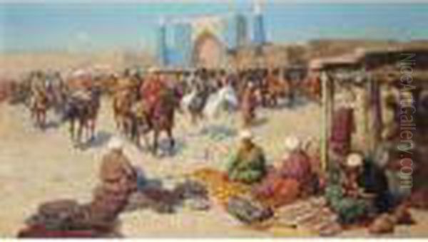 Market Day Oil Painting by Franz Roubaud