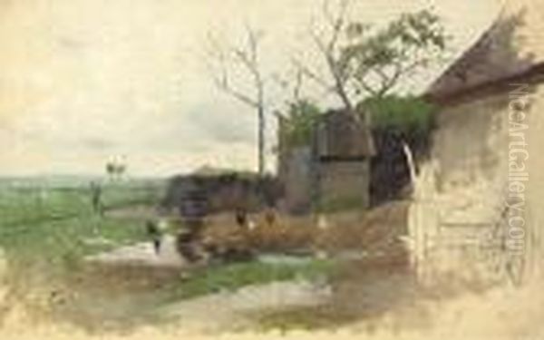 Study Of A Farmyard Oil Painting by Franz Roubaud