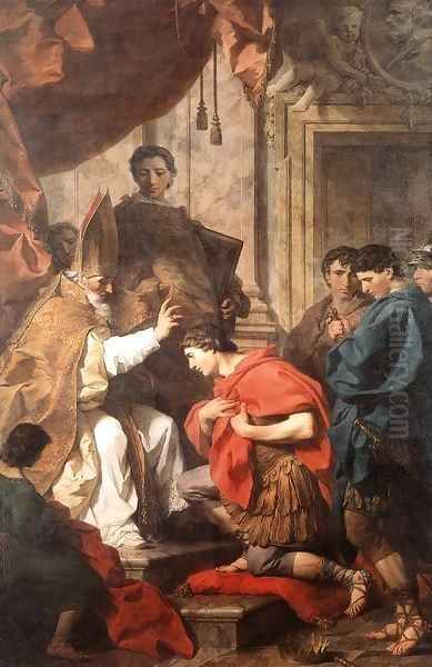 St Ambrose Converting Theodosius 2 Oil Painting by Pierre Subleyras