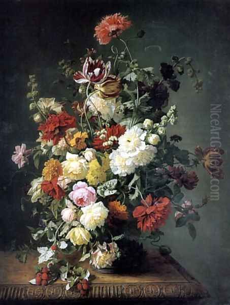 A Still life with Flowers and Wild Raspberries Oil Painting by Simon Saint-Jean