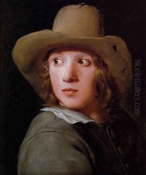 A Portrait Of A Young Man Wearing A Brown Hat Oil Painting by Michael Sweerts