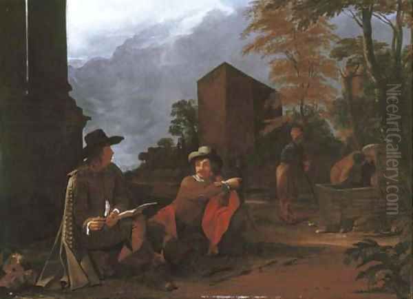 An artist sketching by a fountain Oil Painting by Michael Sweerts