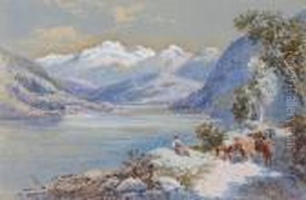 Lake Of Lungern, Switzerland Oil Painting by Charles Rowbotham