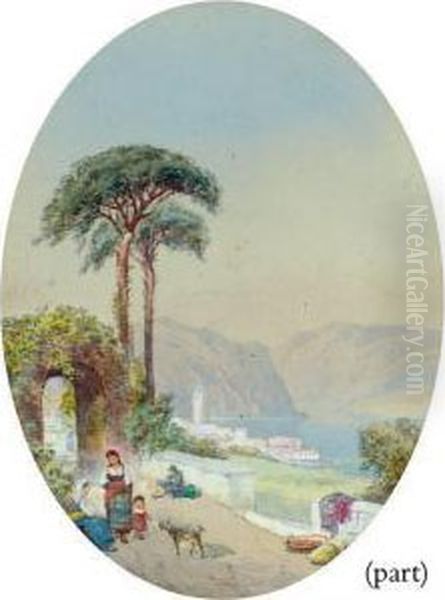 Conversing By The Wayside On The Shores Of Lake Maggiore Oil Painting by Charles Rowbotham