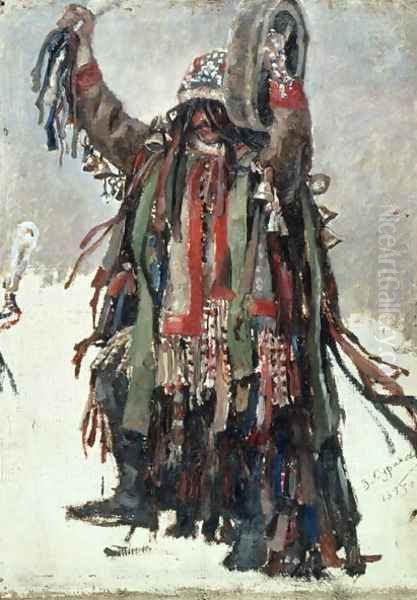 A Shaman, sketch for Yermak Conquers Siberia, 1893 Oil Painting by Vasilij Ivanovic Surikov