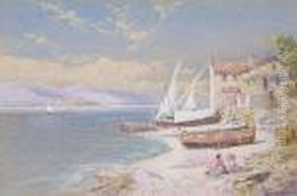 From The Isle Of St Margaret, Cannes Oil Painting by Charles Rowbotham