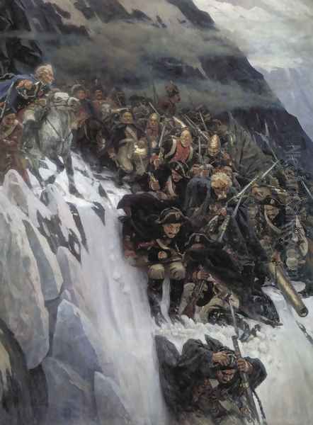 Suvorov's Army Crossing the Alps in 1799, 1899 Oil Painting by Vasilij Ivanovic Surikov