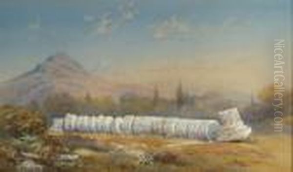 Ruins Of A Corinthian Column In An Italianate Landscape Oil Painting by Charles Rowbotham