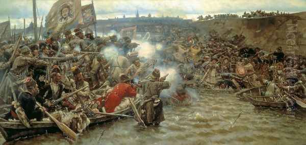 Yermak's Conquest of Siberia in 1582, 1895 Oil Painting by Vasilij Ivanovic Surikov