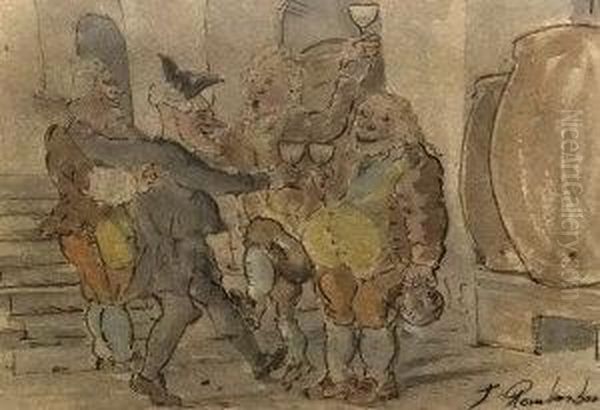 Drinkers In A Cellar Oil Painting by Thomas Rowlandson