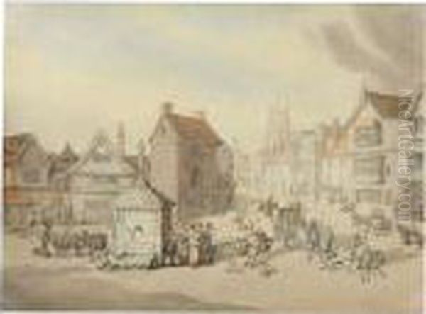 The Market At Harborough Oil Painting by Thomas Rowlandson