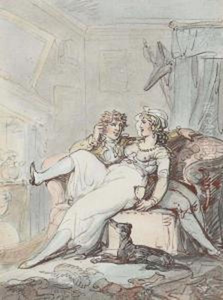 Betty Careless In The Arms Of An Admirer Oil Painting by Thomas Rowlandson