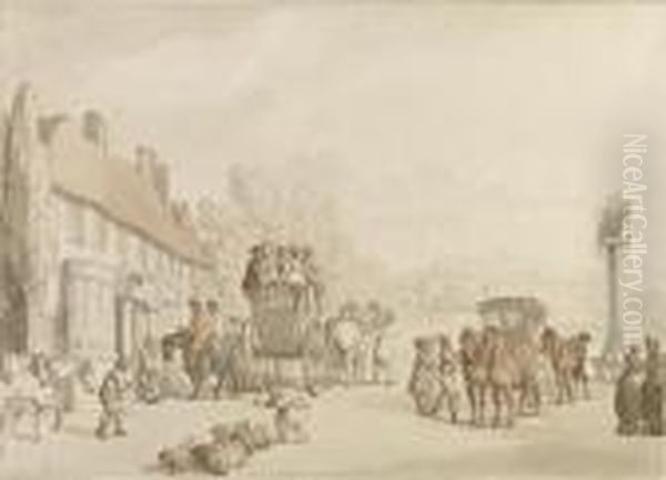 The White Lion Inn, Ponders End, Middlesex Oil Painting by Thomas Rowlandson