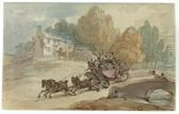 Recto: A Runaway Coach Oil Painting by Thomas Rowlandson