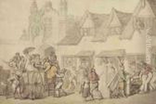 Figures Outside A Coaching Inn Oil Painting by Thomas Rowlandson