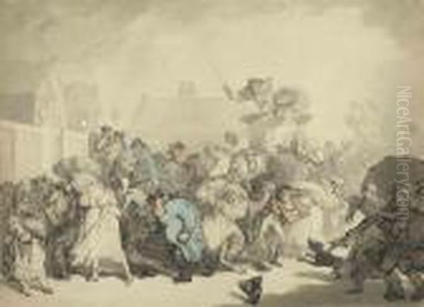 A Squall In Hyde Park, London Oil Painting by Thomas Rowlandson