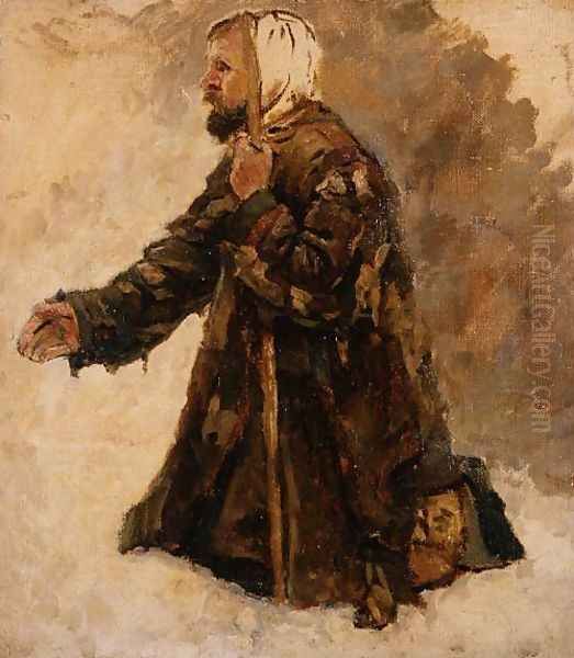 God's Fool on his Knees Oil Painting by Vasilij Ivanovic Surikov