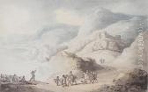 A Rocky Bay With A Castle Oil Painting by Thomas Rowlandson