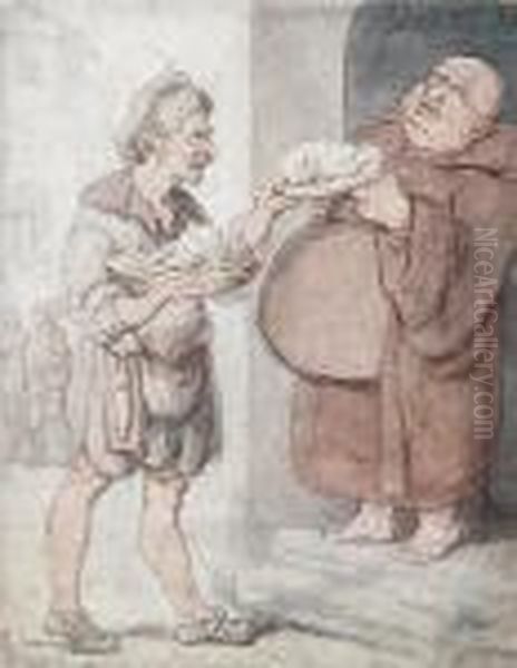 An Italian Poulterer Oil Painting by Thomas Rowlandson