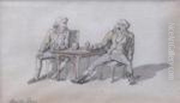 Drinkers At A Table Oil Painting by Thomas Rowlandson