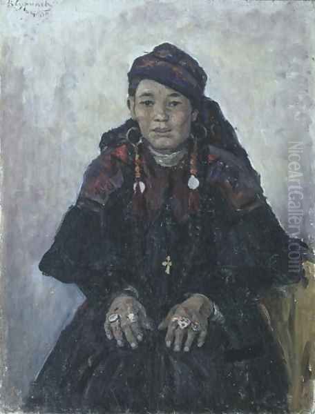 Portrait of a Cossack Woman, 1909 Oil Painting by Vasilij Ivanovic Surikov