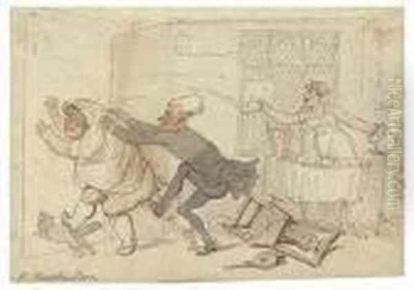 Dr Syntax Ejecting An Intruder Oil Painting by Thomas Rowlandson