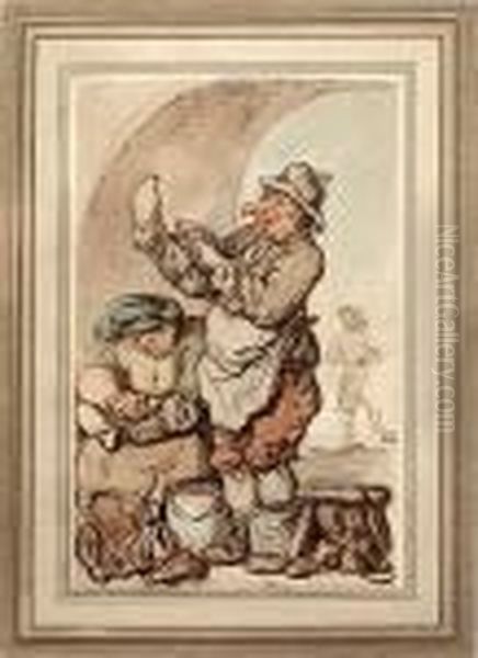 A Boot Black And His Wife Oil Painting by Thomas Rowlandson