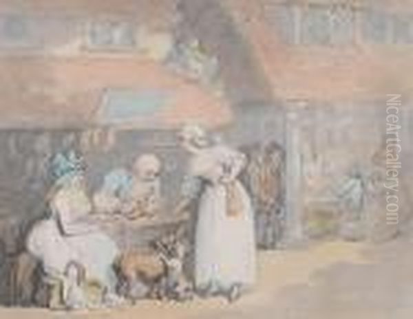 At The Cobblers Oil Painting by Thomas Rowlandson