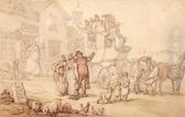 Coach And Figures Outside An Inn Oil Painting by Thomas Rowlandson