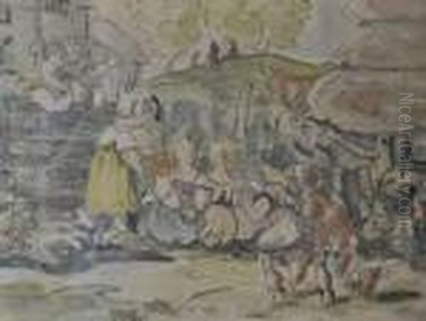 Group Ofchildren Playing Oil Painting by Thomas Rowlandson