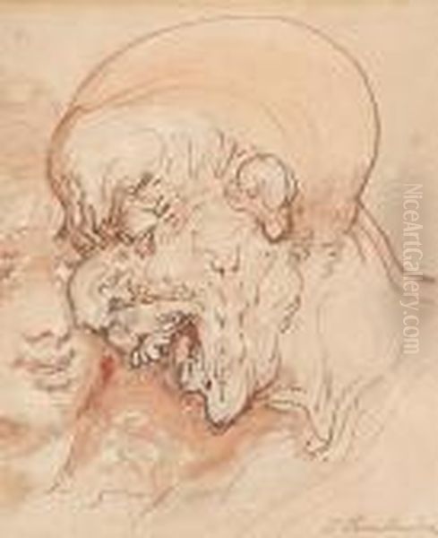 Caricature Heads Of An Old Man And Younggirl Oil Painting by Thomas Rowlandson