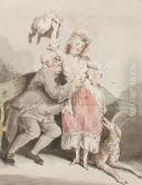 A Playful Flirtation Oil Painting by Thomas Rowlandson