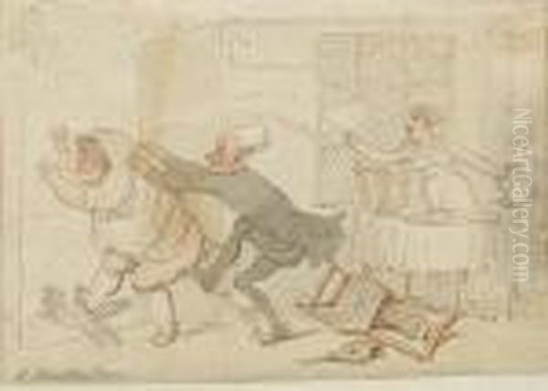 Dr Syntax Ejecting An Intruder Oil Painting by Thomas Rowlandson