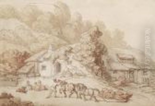 Cottage Scene Oil Painting by Thomas Rowlandson