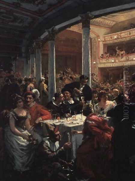 A Masked Ball in a Theatre Oil Painting by Alois Schonn