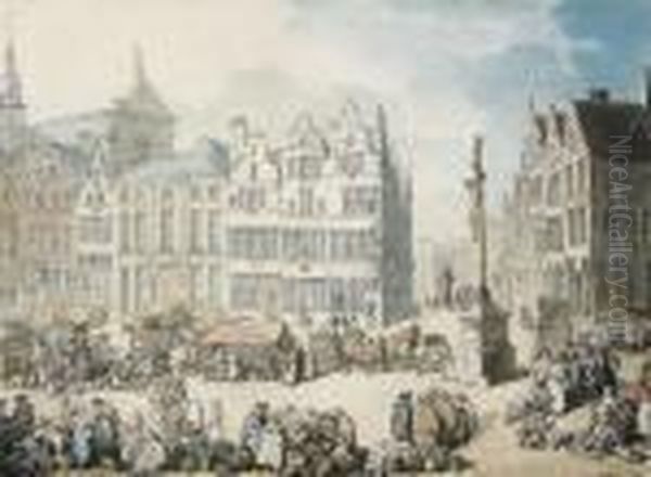 La Place De Mer, Antwerp Oil Painting by Thomas Rowlandson