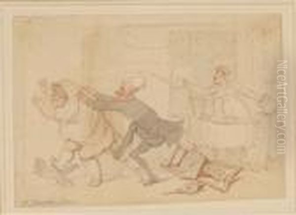 Dr. Syntax Ejecting An Intruder Oil Painting by Thomas Rowlandson