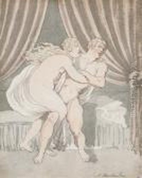 Joseph And Potiphar's Wife Oil Painting by Thomas Rowlandson