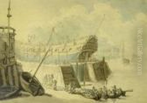 Perry's Dock, Blackwall Oil Painting by Thomas Rowlandson