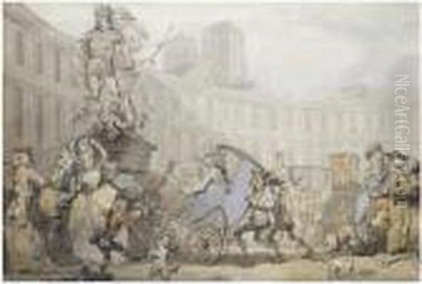 Place Des Victoires, Paris Oil Painting by Thomas Rowlandson