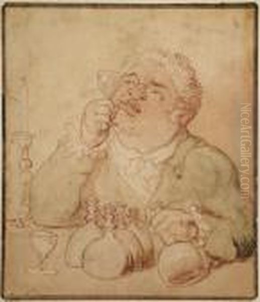 Theconoisseur Of Wine Oil Painting by Thomas Rowlandson